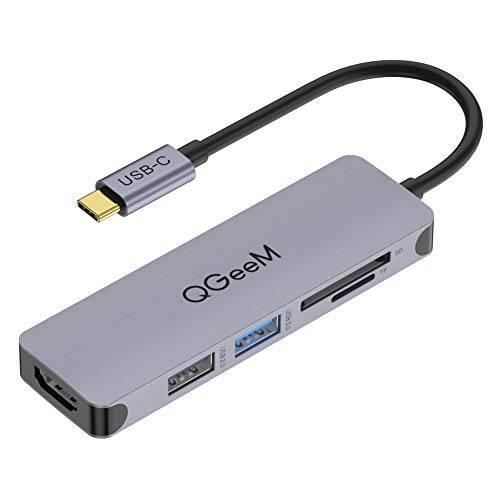 USB C Hub, QGeeM 5 인 1 USB C to HDMI 어댑터 4k Multiport, USB C to USB 3.0, Type C 카드 리더기 호환가능한 with 맥북 프로 13/ 15 서피스 Go, USB C 어댑터