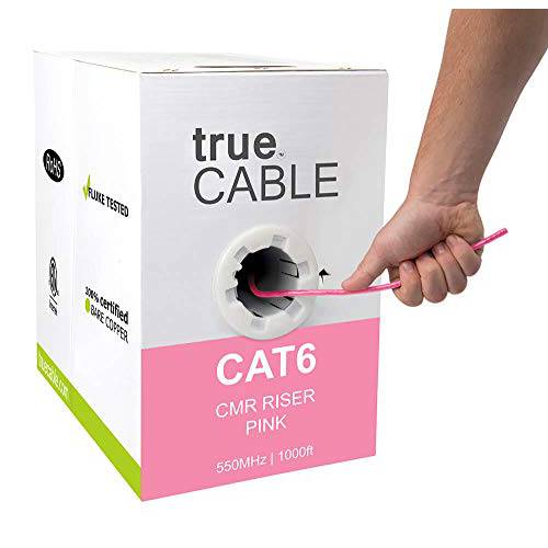 trueCABLE Cat6 Riser (CMR), 1000ft, Pink, 23AWG 4 Pair Solid 베어 Copper, 550MHz, ETL Listed, 비차폐 Twisted Pair (UTP), 벌크, 대용량 랜선, 랜 케이블