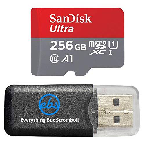 SanDisk 256GB 울트라 Micro SD SDXC UHS-I Class 10 works with 삼성 갤럭시 S9 메모리 카드 S9+ 플러스 (SDSQUAR-256G-GN6MN)Bundle with (1) Everything But Stromboli 카드 리더,리더기