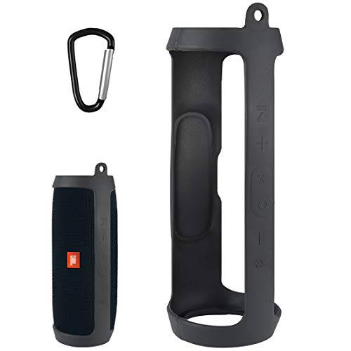 LinkIdea 실리콘 케이스 for JBL 충전 3 휴대용 무선 블루투스 Speaker, Charge3 JBL 실리콘 케이스 커버 with Keychain, Wearable 보호 휴대용 여행용 케이스 (Black)