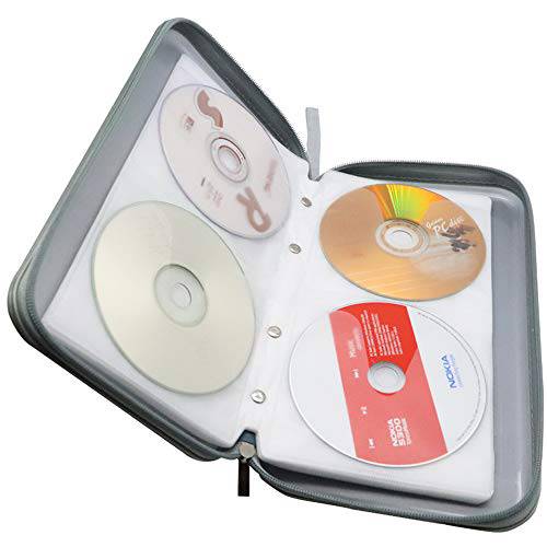Watruer CD 케이스, 80 용량 DVD 스토리지 DVD 케이스 홀더 VCD Wallet 수납,정리함,꽂이 보호 Hard Plastic 휴대용 케이스 덮개 - 은