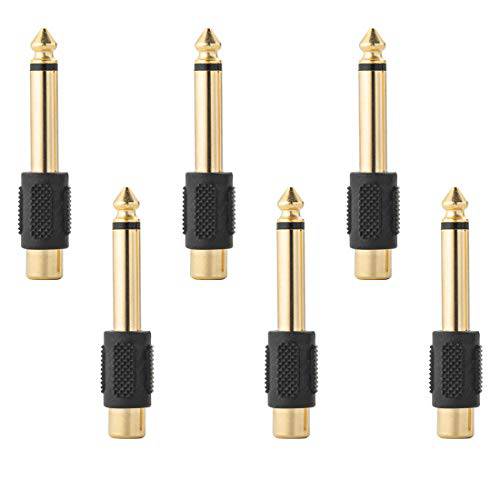 RCA to 1/ 4 Adapter, RCA Female to TS 6.35mm 모노 Male 컨버터 오디오 커넥터 마개 금도금 RFAdapter for Mixer, Amp, 서브우퍼 (6-Pack)