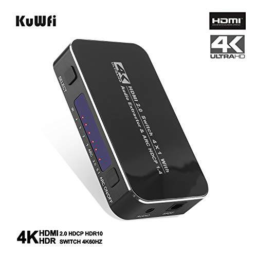 fhong 4K HD HDMI Switch, 4 Ports 4K x 2K HDMI 2.0 변환기 허브 Port Switches with IR 무선 Remote, for Mackbook HDTV 노트북 엑스박스 360 PS4