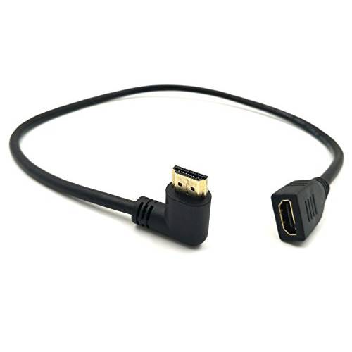 Poyiccot HDMI 2.0 연장 케이블 90 Degree, 2 피트/ 60cm 금도금 고속 Left앵글 HDMI Male to Female 연장 케이블 60Hz, 4K 2K (F/ M Left)
