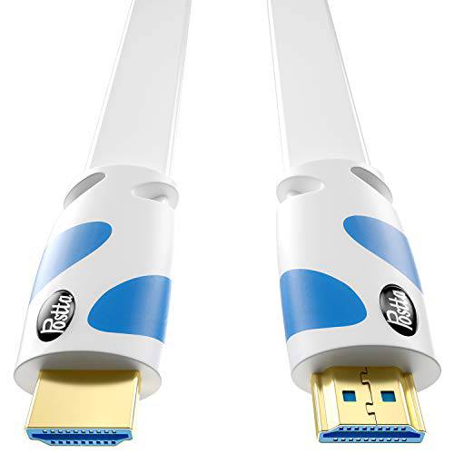 Flat HDMI 케이블 25 Feet Postta 4K HDMI2.0 케이블 지지 4K(2160P), 3D, 1080P, Ethernet, 오디오 Return(White-Pale Blue)