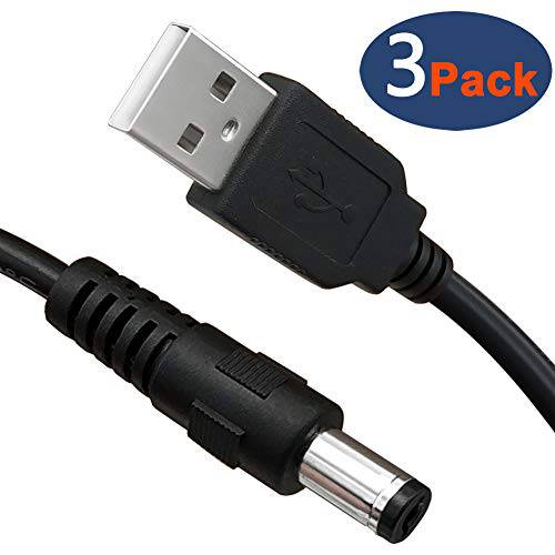 3-Pack 6ft USB 2.0 Type A Male to DC 5.5 x 2.1mm DC 5V 파워 Barrel 마개 커넥터 케이블 USB to 5v 파워 케이블 USB to DC 파워 팁 Jack 케이블