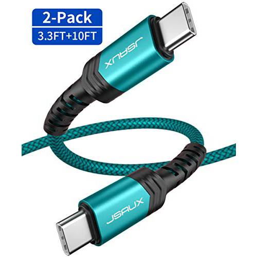 USB C to USB C 60W 고속 충전 Cable[3.3ft+ 10ft 2-Pack], JSAUX Type C Braided 케이블 호환가능한 with 삼성 갤럭시 S20 S20 플러스 울트라 Note 10, 구글 Pixel 2/ 3/ 4/ 2XL/ 3XL/ 4XL, 아이패드 프로 2018 etc-Green