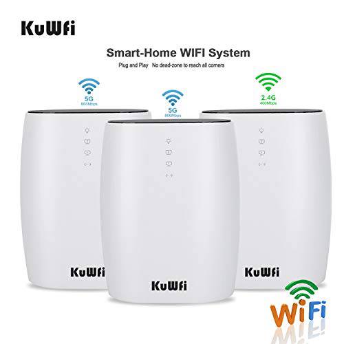 KuWFi 통 홈 망, 메쉬, 네트 와이파이 시스템 3-Pack AC3600 고속 Seamless 로밍 와이파이 네트워크 듀얼밴드 2.4G& 5.8G 라우터,공유기 for 통 홈 커버리지
