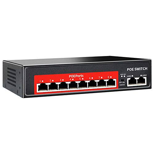 8 Port PoESwitch with 2 Uplink，802.3af/ at PoE+ 100Mbps, 120W Built-in Power, Extend to 250Meter, Unmanaged Metal 마개 and Play (10port | 8xPoE+ 2FE 120W)