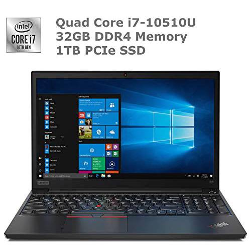 LA 레노버 ThinkPad E15 고 퍼포먼스 비지니스 Laptop: Intel 10th Gen i7-10510U Quad-Core, 32GB RAM, 1TB NVMe SSD, 15.6 FHD 1920x1080 IPS Display, Fingerprint, Win 10 Pro, 블랙