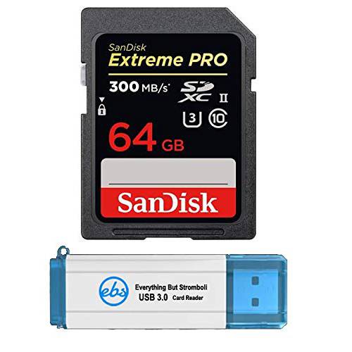 SanDisk 64GB SDXC SD Extreme 프로 UHS-II 메모리 카드 Works with 파나소닉 루믹스 S1, S1R, GH5, GH5S 카메라 4K V30 (SDSDXPK-064G-ANCIN) 번들,묶음 with (1) Everything But Stromboli 3.0 카드 리더,리더기