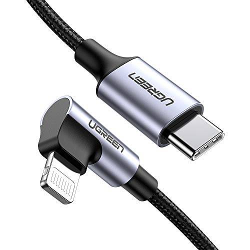 UGREEN USB-C to 라이트닝 케이블 직각 90 도 [6FT MFi-Certified] Nylon Braided 파워 Delivery 고속 충전 케이블 for iPhone SE 11 ProMax X XS XR XS Max 8 Plus, 에어팟 Pro, iPad, and More