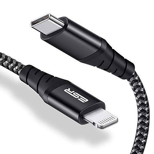 ESR USB C to 라이트닝 케이블 [0.6ft MFi-Certified] Braided 나일론 파워 Delivery 고속 충전 아이폰 SE 11 11 프로 11 프로 Max XR Xs Max Xs X 8 사용 Type-C 충전기 Black for for with
