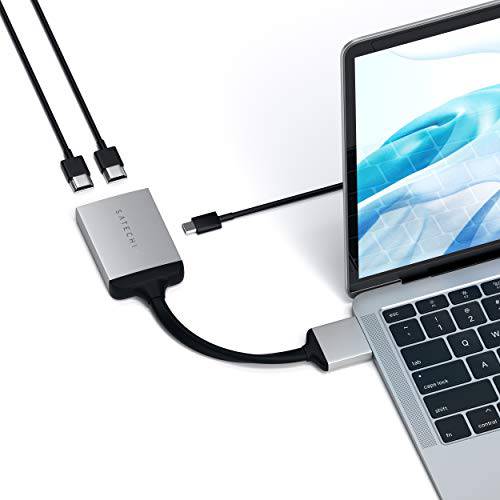 Satechi 알루미늄 Type-C 이중 HDMI 어댑터 4K 60Hz with USB-C PD 충전중 - 특허 대기중 - 호환 with 2020 맥북 Pro, 2020 맥북 Air, 2020 맥 미니 (Silver)