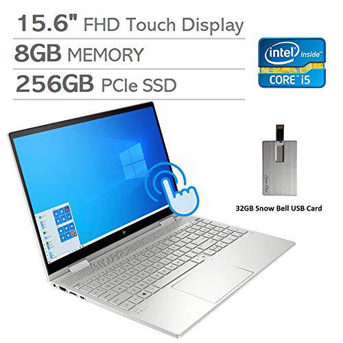 2020 HP Envy x360 2-in-1 15.6 FHD 터치스크린 노트북 Computer, Intel i5-1035G1, 8GB RAM, 256GB PCIe SSD, Backlit KB, Intel UHD Graphics, Alexa Built-in, Win 10, Silver, 32GB 눈꽃빙수,셰이브아이스 Bell USB 카드
