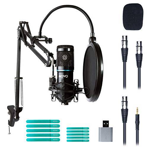 Movo PC-M6 범용 XLR Cardioid 콘덴서 Podcasting 마이크,마이크로폰 번들,묶음 with 관절 Scissor 암 and 팝 필터 호환가능한 with Zoom, Laptop, Phone- 최고 for Podcast, Streaming, Gaming, ASMR
