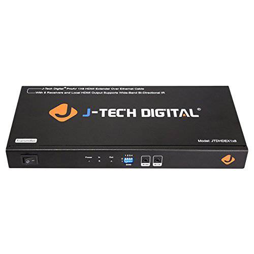 J-Tech 디지털 JTDHDEX1x8 ProAV 고급 Quality 1X8 HDMI Extender/ HDMI Amplifier/ HDMI 분배 Over 랜선, 랜 케이블