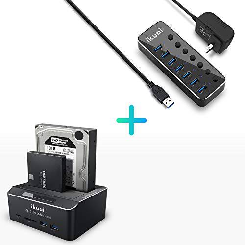 7 Port USB Hub+ SATA to USB 3.0 이중 Bay 하드디스크 도크