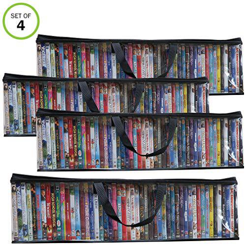 Evelots DVD/ 블루레이/ Video-Storage Bag-New Model-Clear-Handle-Hold 200 Total-Set/ 4