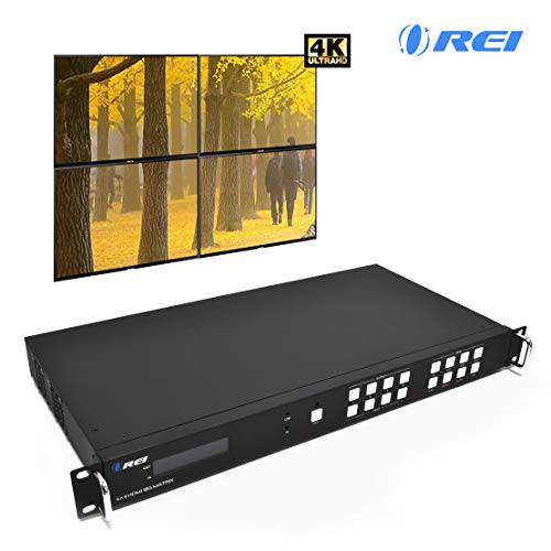 Professional 4K 4X4 HDMI Matrix 비디오 월 by Orei - Seamless 전환 HDCP 2.2 UltraHD 4K @ 60Hz 4:4:4 HDR 변환기 &  IR 조절, 오디오 익스트랙,추출물, RS-232 - 제로 지연시간 - 4 디스플레이 - 2x2 비디오 월