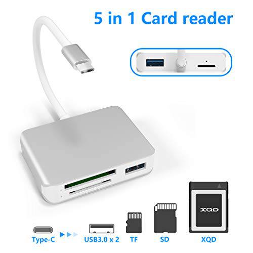 XQD 카드 리더,리더기 USB C, XQD/ SD/ TF 카드 리더,리더기 Type C, 이중 USB3.0 카드 변환기 Read 3 카드s for SD(HC/ XC), TF, 소니 G Series, Lexar USB Mark 카드, 호환가능한 for Type-C 랩탑, 지원 윈도우/ 맥 OS