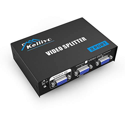 KELIIYO VGA 분배 2 Port 전원 비디오 분배 with AC 어댑터 1 to 2 VGA 분배 지원 1920X1440 해상도 180MHz 대역폭 for 스크린 복제