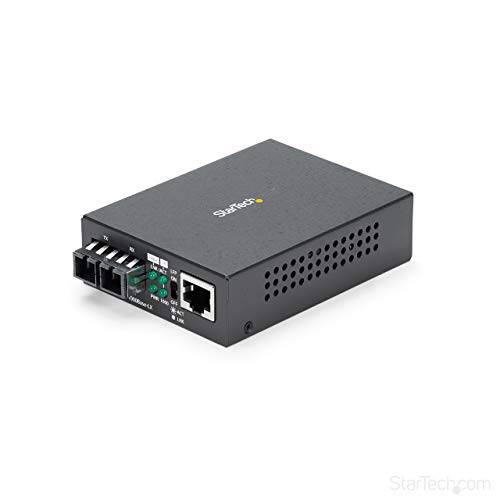 StarTech .com Singlemode (SM) SC 파이버 미디어 컨버터, 변환기 10/ 100/ 1000 네트워크 - 10km - 기가비트 이더넷 - 1310nm - w/ 오토 Negotiation (MCMGBSCSM10), 블랙