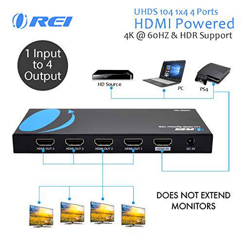 Orei UltraHD 4K @ 60 Hz 1 X 4 HDMI 분배 1 In 4 Out 4 Port 4: 8-Bit - HDMI 2.0, HDCP 2.18 Gbps