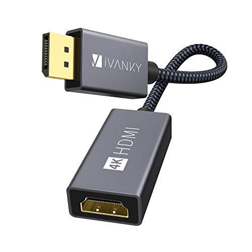 4K 60Hz 액티브 디스플레이port(DP) to HDMI 변환기, iVANKY 디스플레이 Port/ DP to HDMI Adapter[Nylon Braided, Gold-Plated] for HP, ThinkPad, AMD, NVIDIA, 데스트탑 and 더 - 남성 to Female