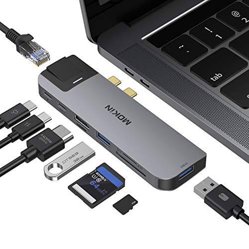 맥북 프로 USB 변환기, USB C 멀티포트 변환기 허브 맥 동글 for 맥북 프로/ 에어 with 4K HDMI Port, 기가비트 랜포트, 2 USB 3.0, TF/ SD 카드 리더,리더기, USB-C 100W PD and 썬더볼트 3