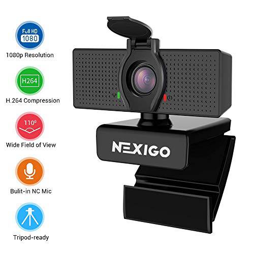 2020 [Upgraded] 1080P 웹카메라 with 마이크, 마이크로폰 &  은둔 커버, NexiGo 110-degree 와이드스크린 스트리밍 카메라, Built-in Noice 캔슬링 마이크, USB 웹 캠 for 비디오 통화 레코딩 회의
