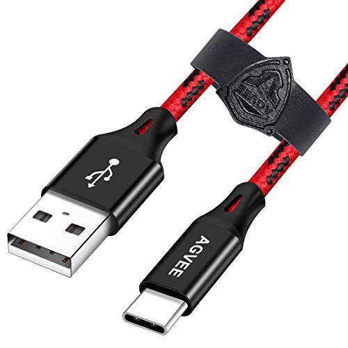 AGVEE 3A 고속 내구성, 튼튼 USB-C 충전 케이블, [3 팩 10ft] Braided USBC 충전 Type-C 케이블 for 삼성 갤럭시 S10 S9 S 8 Note 9 8, A10e, A20, A20e, A30, A40, A50, A60, A70, Black and Red