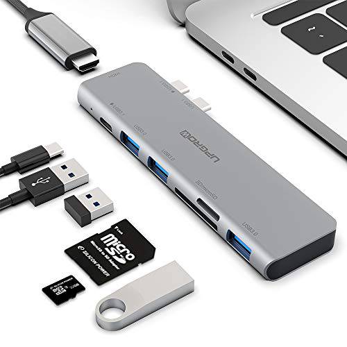 USB C 허브, UPGROW Type C 허브 변환기,  맥북 프로 악세사리 with 3 USB 3.0 Ports, 4K@30Hz HDMI, TF/ SD 카드 리더,리더기, USB-C PD 탈부착 for 맥북 프로 13″ 15″ 16″2017-2020 &  맥북 에어 2020/ 2019/