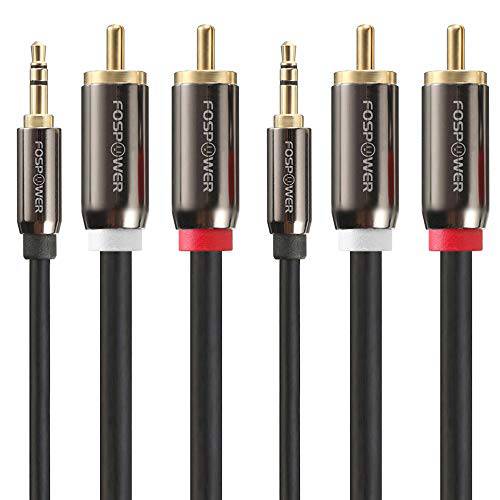 3.5mm to RCA 케이블 (6FT - 2 Pack), FosPower RCA 오디오 케이블 24K 금도금 Male to Male 스테레오 Aux 케이블 (Left-Right) Y 분배 변환기 Step Down Design