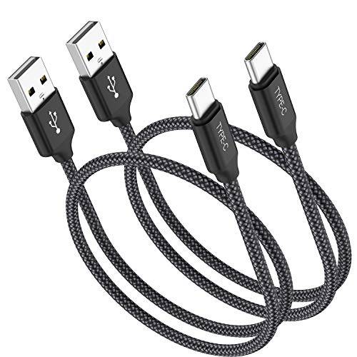 Short USB Type C 케이블, brandnameeng(1ft 2-Pack) 휴대용 USB-C 충전 Nylon Braided 고속 충전 케이블 호환가능한 삼성 갤럭시 S10 S9 S8 플러스 Note 9 8, LG G5 G6 V20 30, 구글 Pixel 2 XL, 파워 은행 (Black)