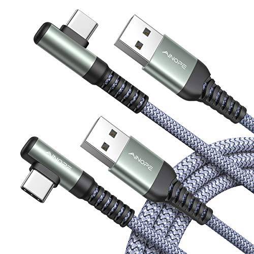 Ainope USB Type C 케이블 직각 (2 팩, 마스크, 마스크팩 / 6.6FT) 3.1A 고속 충전 USB C 케이블, 듀러블 Nylon Braided USB A to USB C 케이블 호환가능한 삼성 갤럭시 S20 Note 9 8 S9 S8 플러스 S10, LG Q7, V30, V20, G6