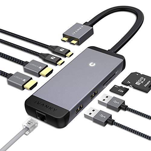 USB C 허브, iVANKY 9-in-2 맥북 프로 Air 어댑터 탈부착 with 듀얼 4K HDMI, 호환가능한 for 맥북 Pro(2016-2020)& 맥북 Air(2018-2020), USB C 100W PD, 1USB-C Data Port, 2USB 3.0, SD& TF Slot, RJ45