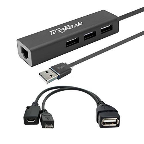 TV xStream 랜 랜포트 with 3 USB Port 허브 for TV 스트리밍 디바이스, Stick 2nd gen, 3rd Gen 4K FireStick, 플러스 USB OTG Y 어댑터