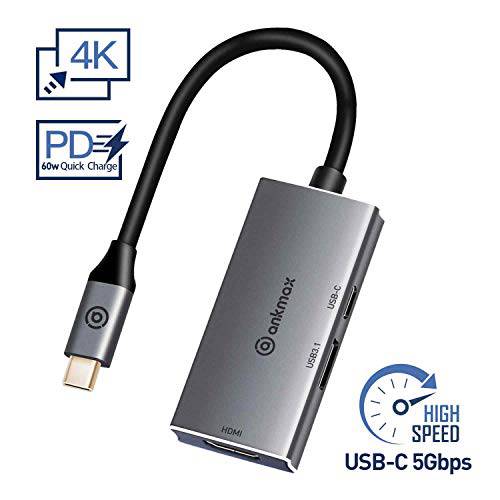 USB C 허브 Ankmax P331H USB 타입 C 어댑터 with 4K HDMI, 2 USB 3.1, 파워 Delivery PD 충전 Port for 맥북 Air/ Pro，iPad 프로 and 타입 C 썬더볼트 3 창문 노트북 알루미늄 컴팩트 USB 허브