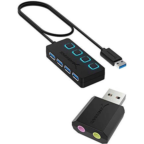 Sabrent 4-Port USB 3.0 Data 허브+ USB 외장 스테레오 사운드 어댑터 for 창문 and 맥