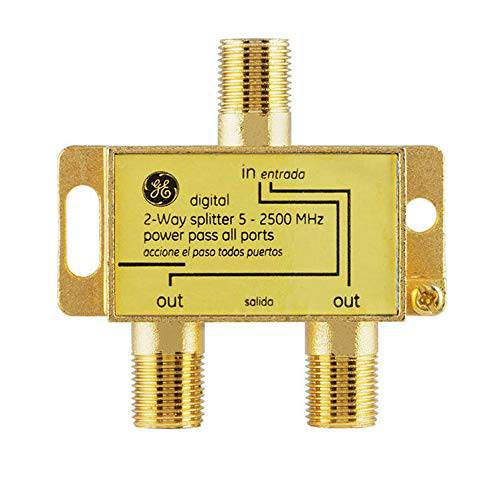 GE 디지털 2-Way 동축, Coaxial,COAX 케이블 분배기, 4 팩, 2.5 GHz 5-2500 Mhz, RG6 호환가능한, Works with HD TV, Satellite, Internet, 앰프, 안테나,  금도금 커넥터, Corrosion 내구성, 55288