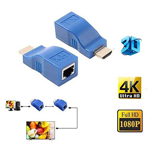 HDMI 확장기 어댑터, Airlxf 2 PCS HDMI 확장기 HDMI to RJ45 네트워크 HDMI 리피터 송신기&  블루투스리시버 1080P 컨버터 for HDTV HD TV DVD