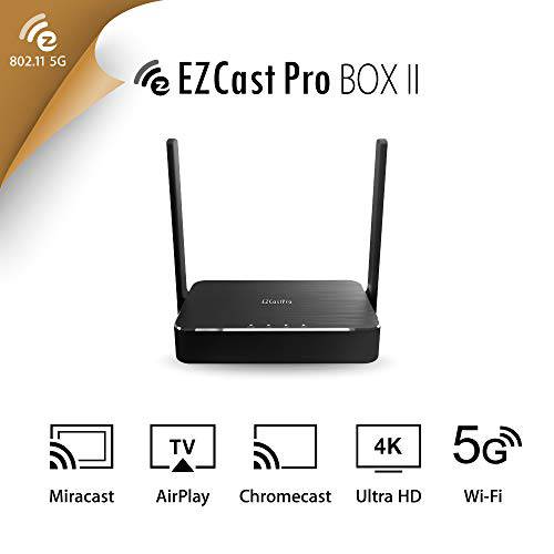 EZCast 프로 박스 II | 4K 블루투스리시버 with Both 5Ghz 와이파이 and 랜 지원, 무선 Presentation 스트리밍 Airplay Miracast 고속 박스 MIMO 2T2R 와이파이 HDMI, support 4 to 1 갈라진 스크린
