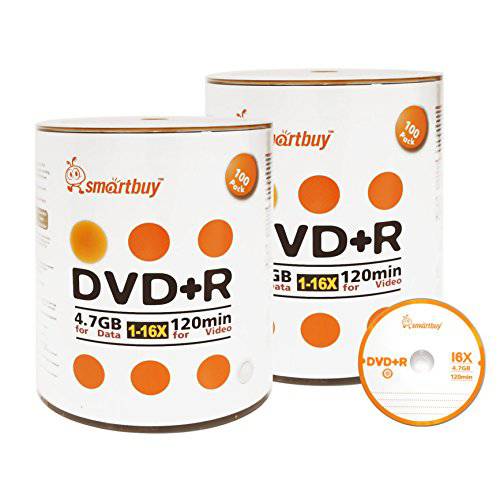 Smart Buy 200 팩 DVD+ R 4.7gb 16x 로고 여분 Data 비디오 무비 기록가능 Disc, 200 Disc 200pk