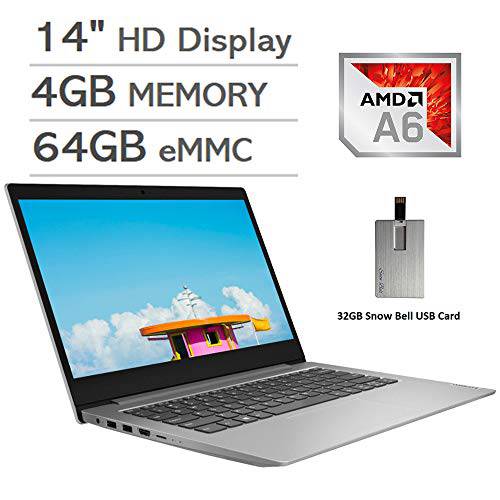 2020 레노버 IdeaPad 1 14 HD 디스플레이 노트북 컴퓨터, AMD A6-9220e Processor, 4GB Ram, 64GB eMMC, AMD Radeon R4 그래픽, HDMI, 스테레오 스피커, 창문 10 S, 그레이, 32GB 눈꽃빙수,셰이브아이스 Bell USB 카드