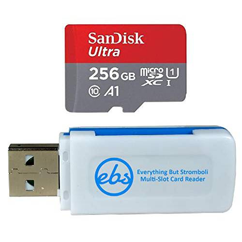 SanDisk 울트라 256GB 미니 SD 카드 for 모토로라 휴대폰, 스마트폰 Works with Moto E 2020, Moto E7, Moto G 파워, 엣지+ (SDSQUAR-256G-GN6MN) 번들,묶음 with (1) Everything But 스트롬볼리 마이크로SD 메모리 카드 리더,리더기