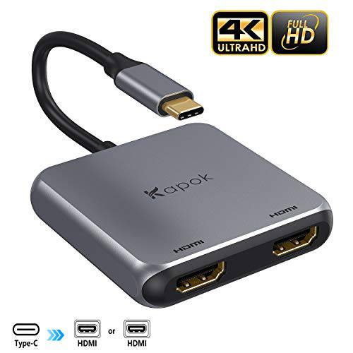 USB C to 듀얼 HDMI 어댑터 4K @60Hz 타입 C to HDMI 컨버터 USB C/ 썬더볼트 3 to 듀얼 HDMI 디스플레이 호환가능한 맥북/ 맥북 프로, 서피스, LenovoYoga, 델 XPS, 서피스 북 2, etc