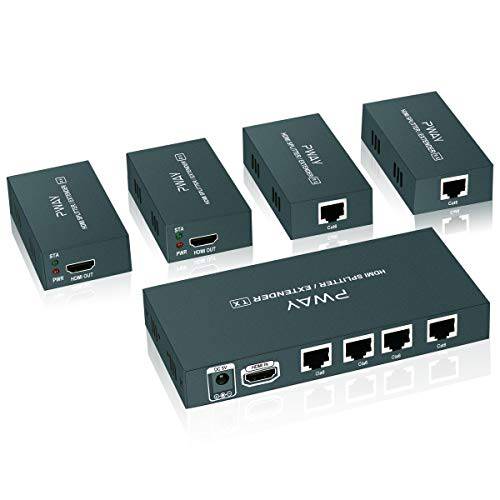 GREATHTEK 1x4 HDMI 확장기 분배기 오버 Cat5e/ Cat6/ Cat7 랜선, 랜 케이블 Up to 50m/ 165ft - EDID 관리& POC 기능 지원 1080P@60Hz 3D for HDTV PS3 PS4 엑스박스 (1 in 4 Out/ 4-Port)