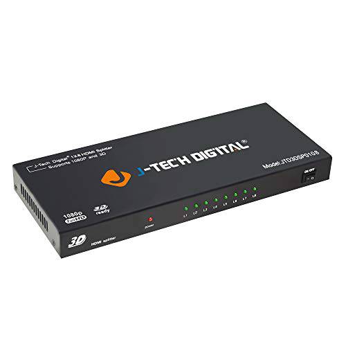 J-Tech 디지털 JTD3DSP0108 8-Port HDMI v1.3 1-Input 8-Output 1x8 1080P HDMI 분배기