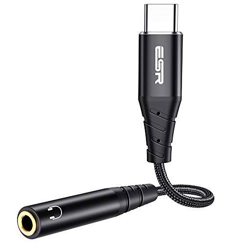ESR USB Type-C to 3.5mm Female 헤드폰 Jack 어댑터, USB-C to Aux 오디오 동글 케이블 호환가능한 with Pixel 4 3 2 XL, 삼성 갤럭시 노트 10/ 10 플러스/ S20/ S20 플러스/ S20 울트라/ Z Flip, 아이패드 프로 and More